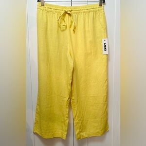 Women’s Wide Leg Linen Capri Pants DKNY Sunlit Yellow Sz MED ($80) NEW!